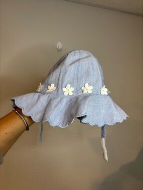 Baby Boden Light Blue Scalloped Sun Hat with White Lining